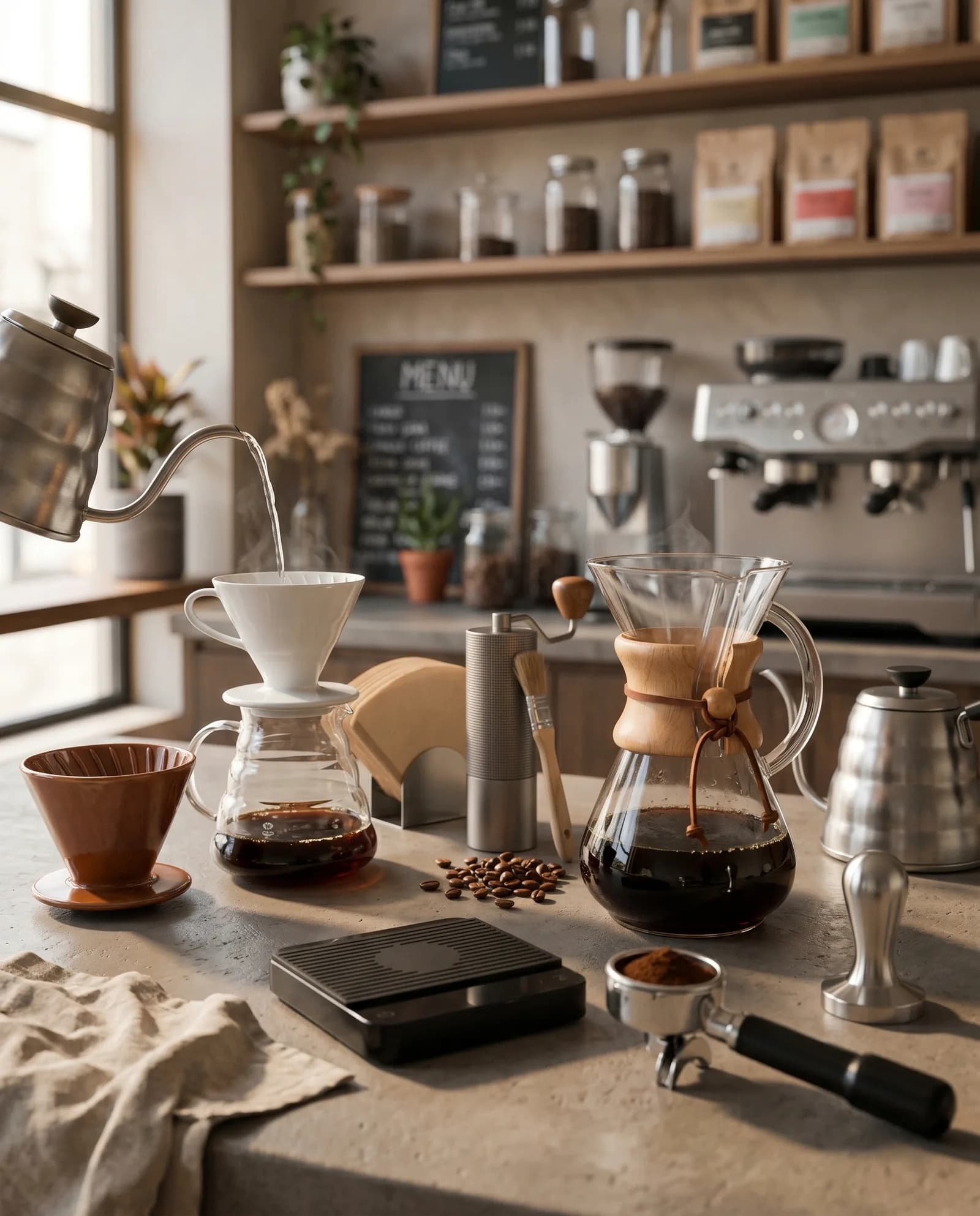 Equipo de barista para preparar café en casa